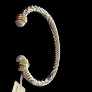 Titanium Silver and Gold-Tone Pearl Women's Bracelet